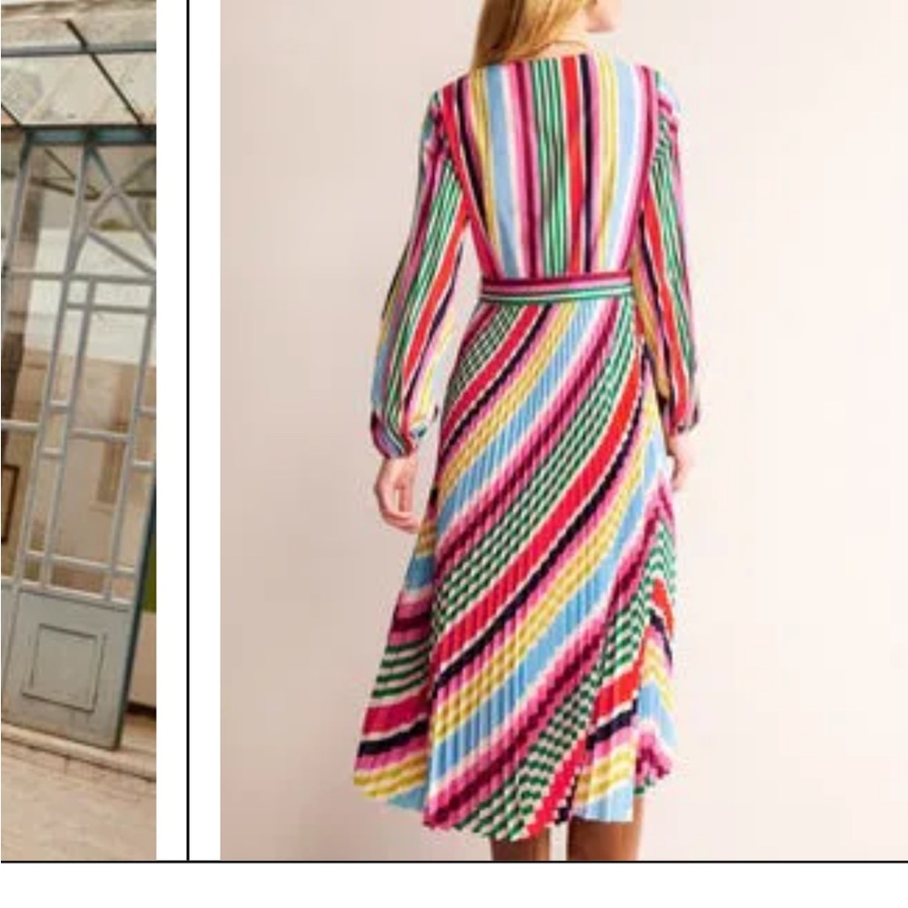 Boden dress NWT 8 V Neck pleated midi dress Multicolor Striped, gorgeous! - Picture 2 of 14